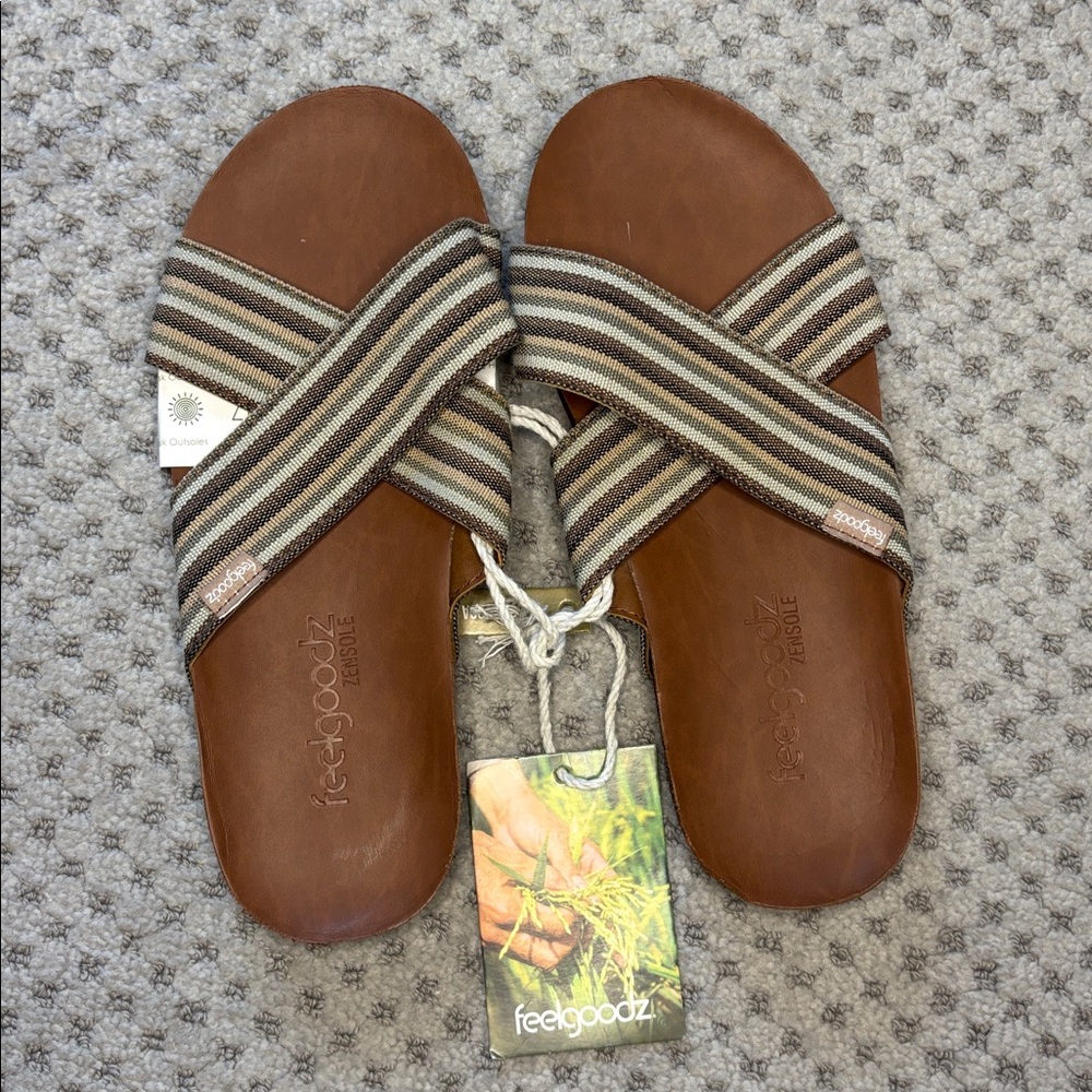 Feelgoodz Women's Brown Striped Slide Sandals